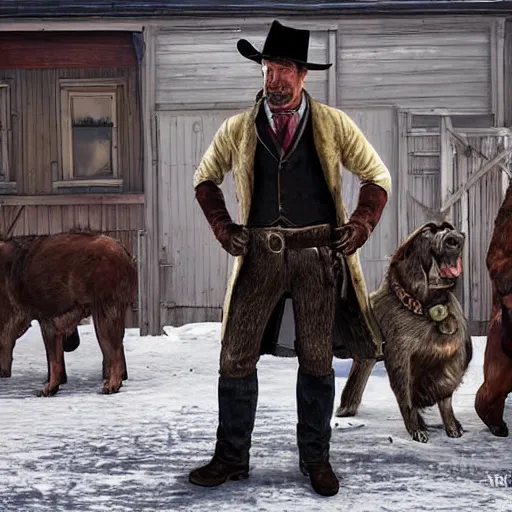 Image similar to arthur from rdr 2 in russia reality nowadays at tolyatti sportivnaia street photorealism