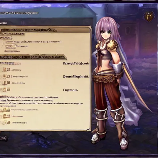 Prompt: Ragnarok online mmorpg screenshot with attributes window