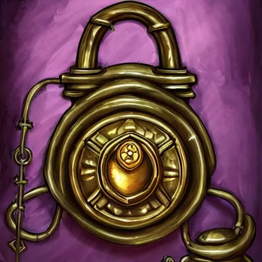 Prompt: a steampunk keyed padlock 🔒 🔑, fantasy digital art, in the style of hearthstone artwork