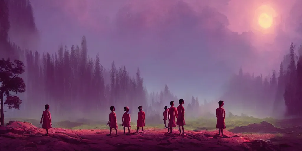 Image similar to kerala school boys wearing girls dresses posing for a photo, daylight, an epic fantasy, dramatic lighting, cinematic, establishing shot, extremely high detail, photorealistic, cinematic lighting, artstation, matte painting by simon stalenhag, horizon forbidden west landscape