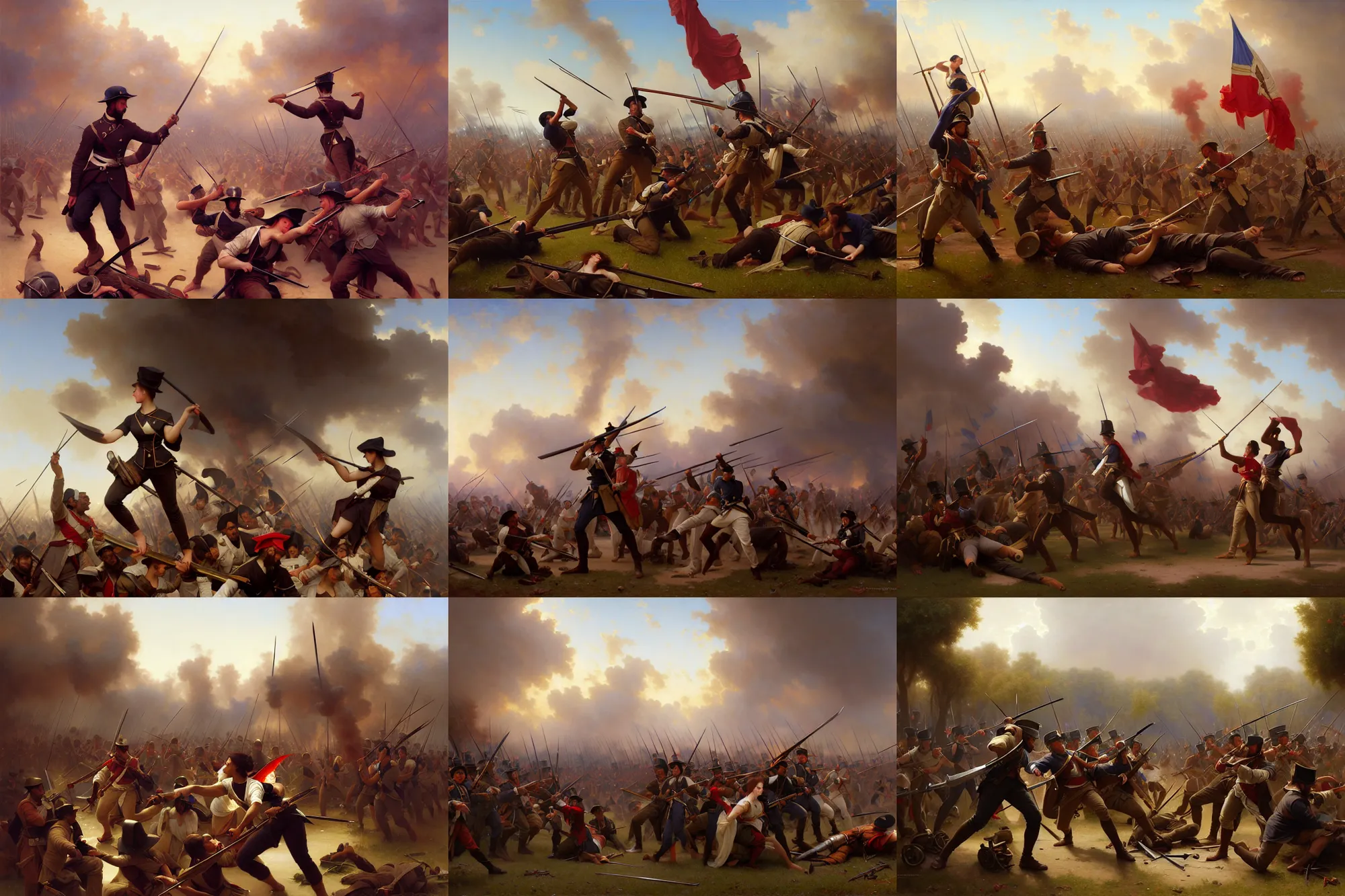 Prompt: depiction of battle of new orleans, illustration by mandy jurgens and william adolphe bouguereau, artgerm, 4 k, digital art, surreal, highly detailed, artstation, digital painting, concept art, smooth, sharp focus, illustration by mandy jurgens and william adolphe bouguereau