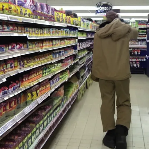 Prompt: bigfoot shopping on a supermarket