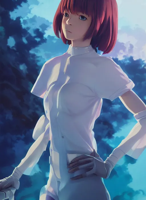 Image similar to highly detailed portrait of rei ayanami from neon evangelion, studio ghibli, stephen bliss, unreal engine, loish, rhads, makoto shinkai and lois van baarle, ilya kuvshinov, rossdraws, tom bagshaw, global illumination, radiant light, detailed and intricate environment