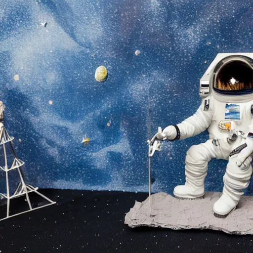 Image similar to a space admiral steering an asteroid, space backdrop, everything made of papier - mache canon 5 d 5 0 mm lens, diorama,