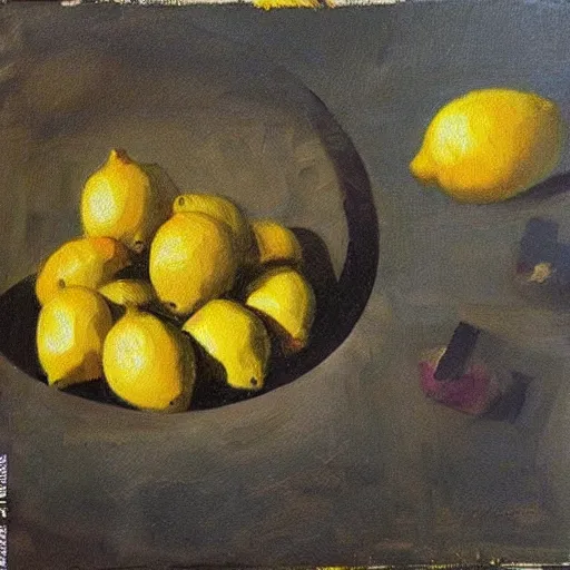 Image similar to “lemons in war oil panting”