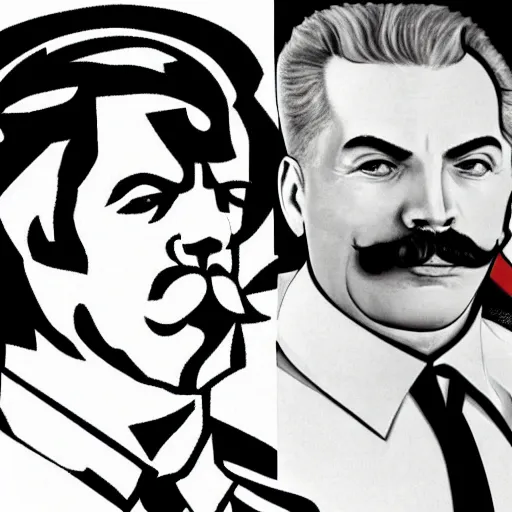 Image similar to lgbt art, tom of finland style, vladimir lenin, with stalin, in billy herrington body, art in 4 k, high quality