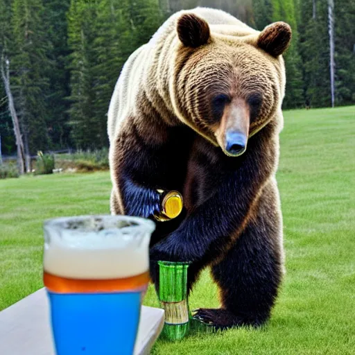 Image similar to a bear chugging a beer