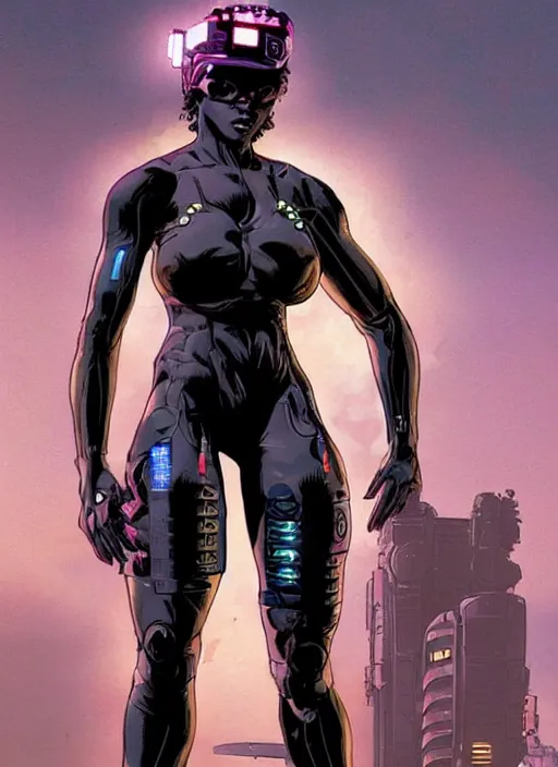 Image similar to selina igwe. apex legends beautiful cyberpunk fitness babe in stealth suit. concept art by james gurney and mœbius. gorgeous face.