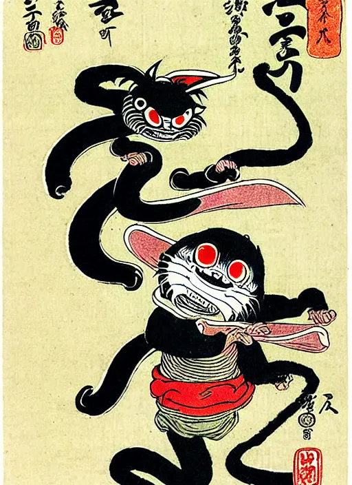 Image similar to stripe the gremlin as a yokai illustrated by kawanabe kyosai and toriyama sekien