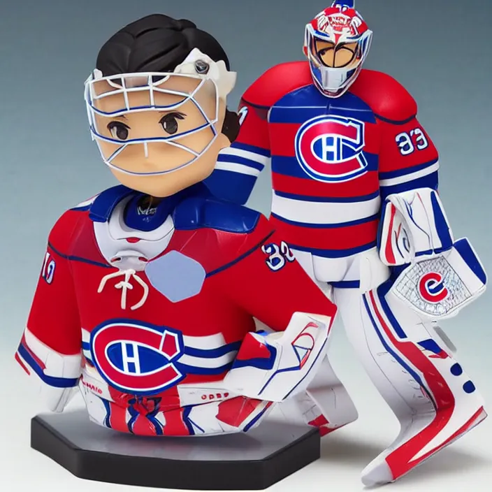 Image similar to Carey Price Goaltender, An anime Nendoroid of Carey Price, goalie Carey Price, number 31!!!!!, full ice hockey goalie gear, Montreal Habs Canadiens figurine, detailed product photo