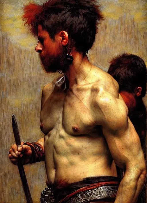 Prompt: barbarian, full body, dnd character art portrait, dramatic lighting, vivid colors by edgar maxence and caravaggio.