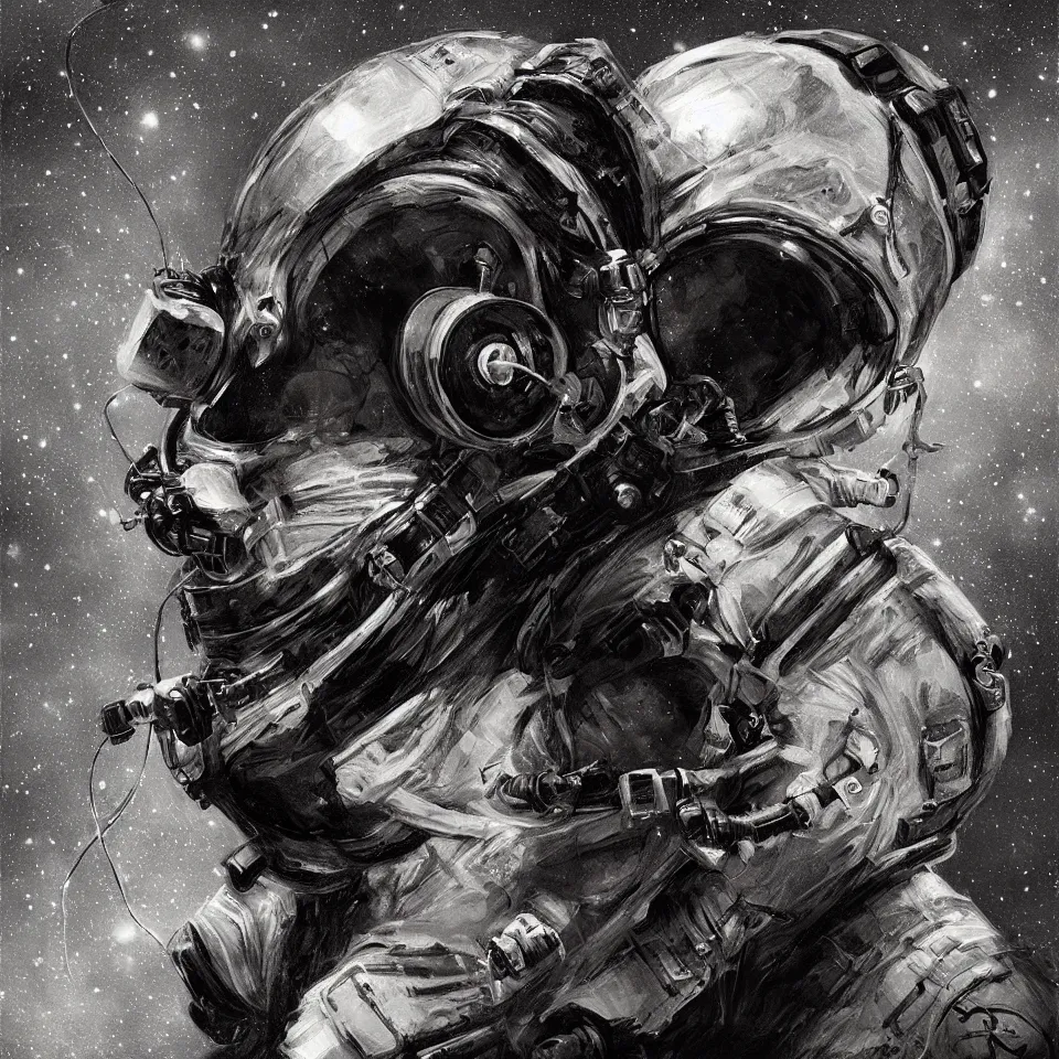 Image similar to portrait of a astronaut wearing head phones by ben templesmith, cinematic, epic composition, hd, digital painting, digital art, masterpiece, award - winning