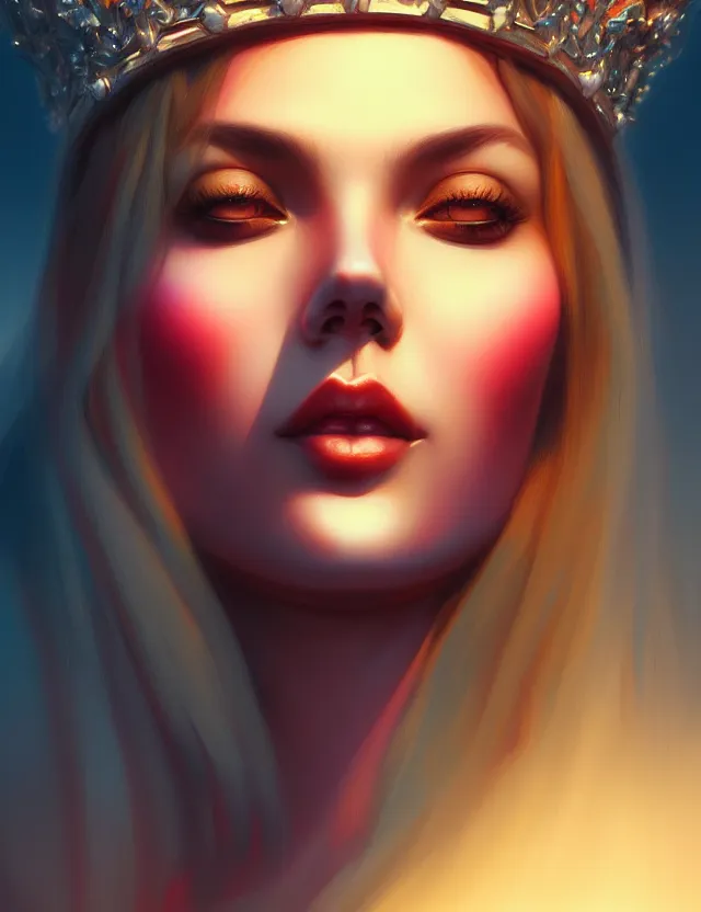 Image similar to blurred background. close-up portrait of a goddess in crown, by Artgerm and Afarin Sajedi and Alena Aenami. octane render. superrealism