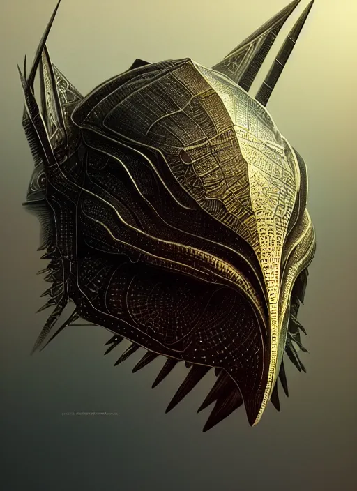 Prompt: anthropomorphic trianglar prism head in edgy darkiron horseshoe crab, intricate, elegant, highly detailed animal monster, digital painting, artstation, concept art, smooth, sharp focus, illustration, art by artgerm, wayne barlowe, trending on artstation and greg rutkowski and alphonse mucha, 8 k