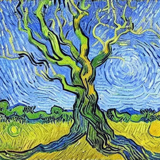 Prompt: a tree with eyes, award winning art, by van gogh