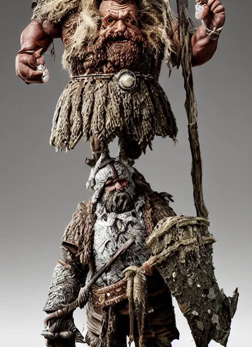 Image similar to 8 5 mm f 1. 8 photograph of a claymation sculpture warrior dwarf, highly detailed sculpey diorama, by erwin olaf, smooth, sharp foccus, commercial photography, fashion shoot