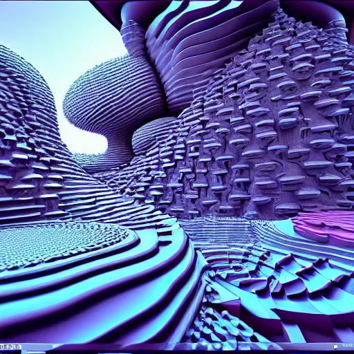 Image similar to hyperrealism computer simulation visualisation parallel universe beavers in style of mandelbulb 3 d and voxel graphics rendered in blender and octane render