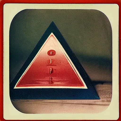 Prompt: polaroid photo, oldschool 8 0 s pyramid!!! triangular!!! cardboard!!! soviet ussr milk pack, blue, red, white, in game pathologic 2, unreal engine,