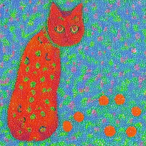 Image similar to “orange cat at a wedding, pointillism”