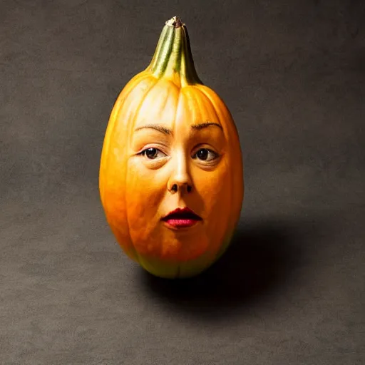 Image similar to gourd with face of amber heard hybrid intercross mix as a gourd