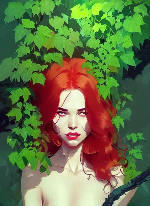 Image similar to highly detailed portrait of poison ivy, magnificent, photographic realistic background, by atey ghailan, by greg rutkowski, by greg tocchini, by james gilleard, by joe fenton, by kaethe butcher, trending on instagram, award winning details