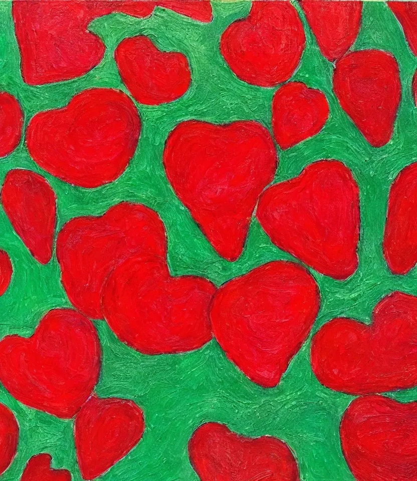 Image similar to the long red heart of a strawberry outsider art oil on paper