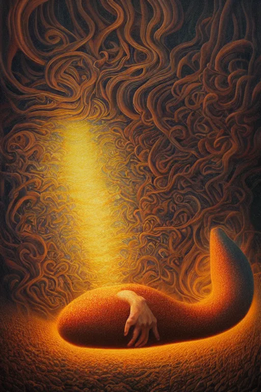 Prompt: Intricate stunning highly detailed sentient hot dog by agostino arrivabene and Vladimir Kush, surreal, digital painting, ultra realistic, Horror vacui, dramatic lighting, full moon, thick black swirling smoke tornado, burning fire embers, artstation