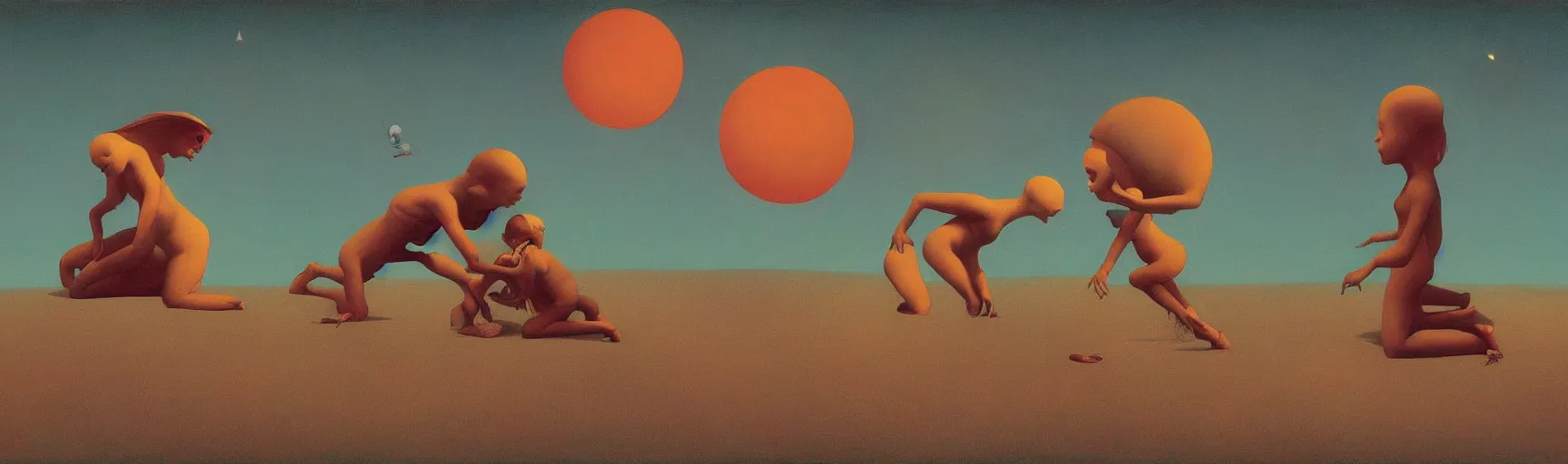 Prompt: evolution parade on the moon, Edward Hopper and James Gilleard, Zdzislaw Beksinski, Mark Ryden, Wolfgang Lettl highly detailed, hints of Yayoi Kasuma, Odilon Redon. Drexler