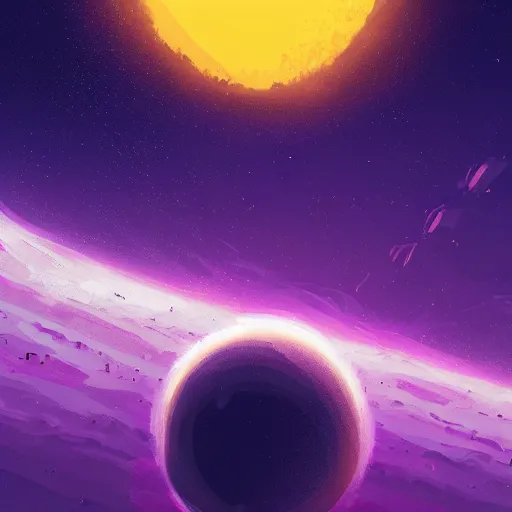 Image similar to a detailed digital painting of a marble - like planet orbiting a large purple sun in a sea of stars, by alena aenami, petros afshar and greg rutkowski trending on artstation, deviantart, planet, clouds, earth, exoplanet, stars, nubulae hubble