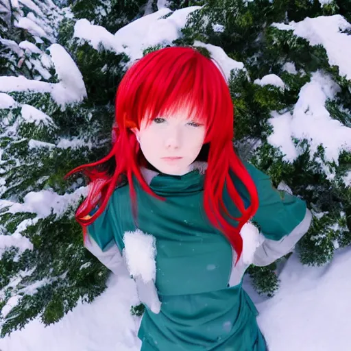 Image similar to Anime girl with red hair, North, snowy