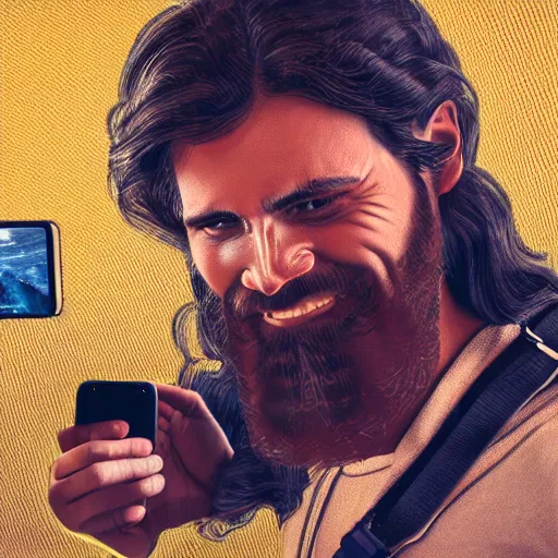 Prompt: a macro portrait of Jesus taking a selfie while skydiving, hyperdetailed, artstation, digital art, photorealism, accurate, 8k,