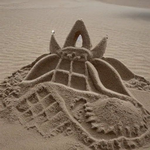 Prompt: a sand castle of shape of a spider