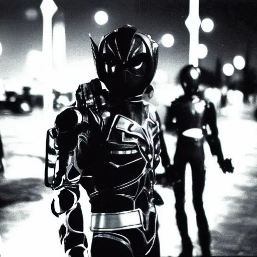 Image similar to Kamen rider black Showa era , movie still, dark ambient, high quality