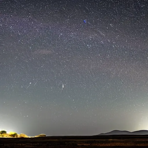 Image similar to beautiful landscape at night with andromeda clearly visible in the sky, highly detailed, sharp focus