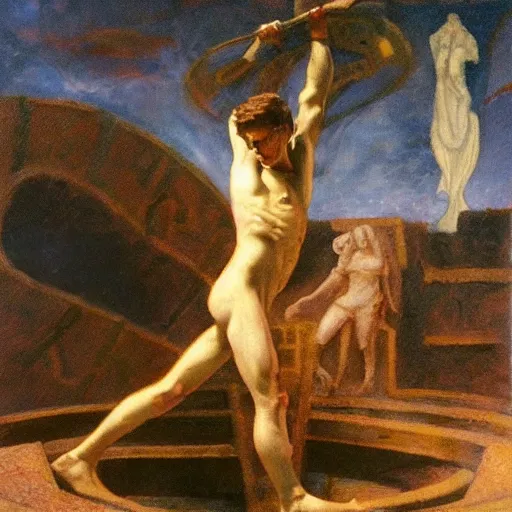 Prompt: perseus lost in a labyrinth, by dean cornwell,