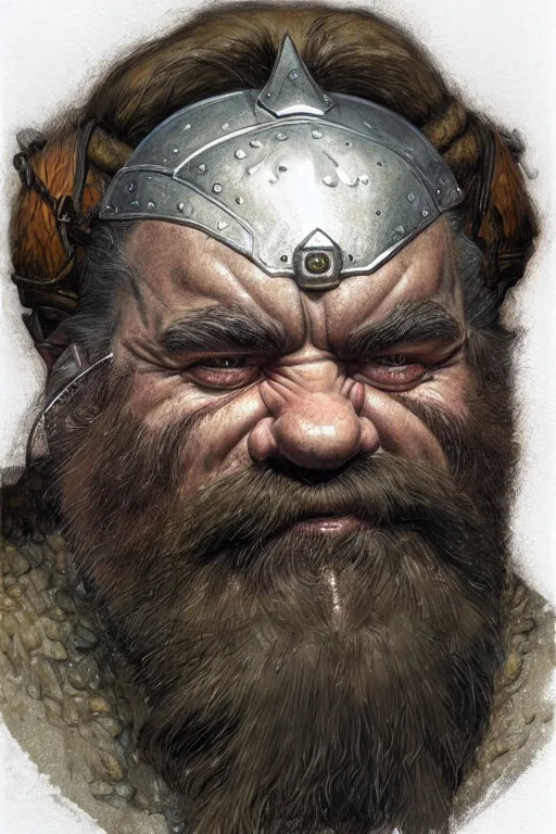 Image similar to head and shoulders portrait of a dwarf adventurer, mouth scar, grandfatherly, veteran, leather armor, male, high fantasy, d & d, by donato giancola, face details, extremely detailed, digital illustration