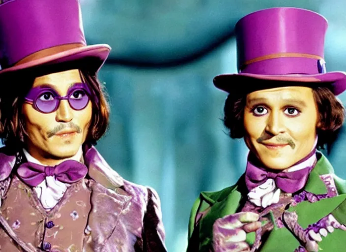 Image similar to film still of Johnny Depp as Willy Wonka in Willy Wonka and the Chocolate Factory 1971