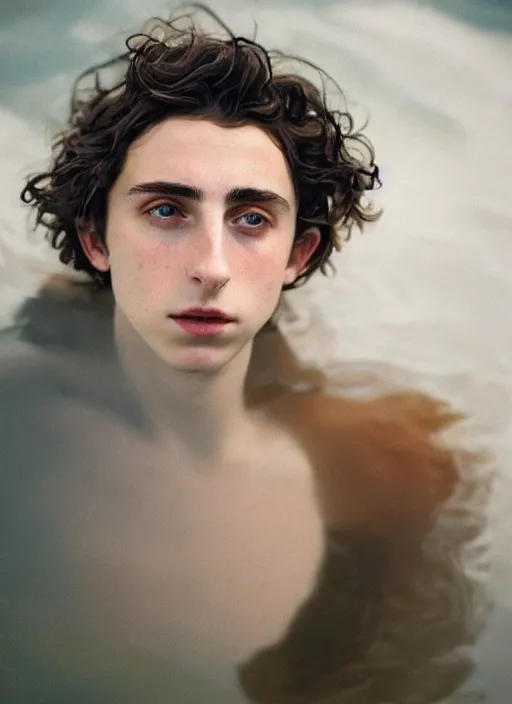 Image similar to Kodak Portra 400, 8K,ARTSTATION, Caroline Gariba, soft light, volumetric lighting, highly detailed, britt marling style 3/4 , extreme Close-up portrait photography of a Timothee Chalamet how pre-Raphaelites with his eyes closed,inspired by Ophelia paint, the face emerges from water of Pamukkale, underwater face, hair are intricate with highly detailed realistic beautiful flowers , Realistic, Refined, Highly Detailed, interstellar outdoor soft pastel lighting colors scheme, outdoor fine art photography, Hyper realistic, photo realistic