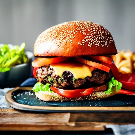 Prompt: kevin bacon bacon burger soda fries, award winning food photography