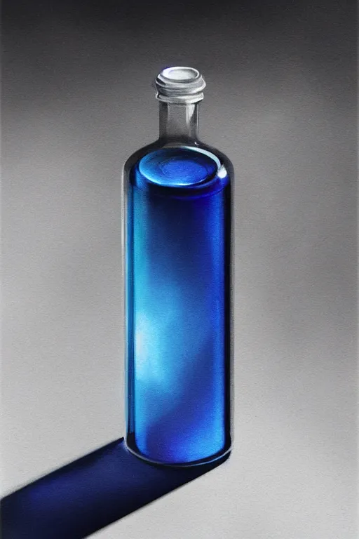 Prompt: concept art of an apple computer dietary supplement in a transparent bottle filled with blue magenta iridescent liquid, by greg rutkowski, black and white tones, white background, digital painting, artstation, concept art, smooth, sharp foccus ilustration hq