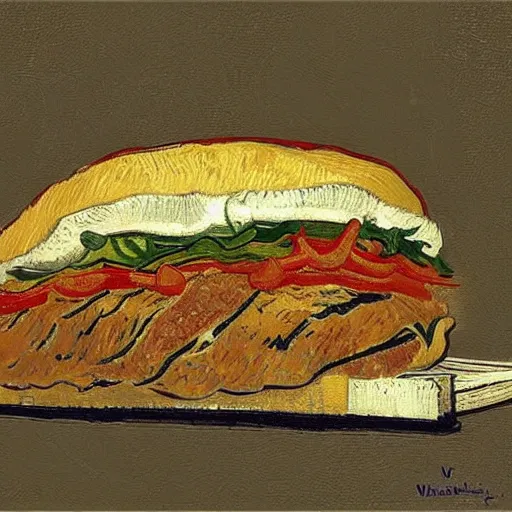 Prompt: a doner kebab by vincent van gogh, digital art, trending on artstation