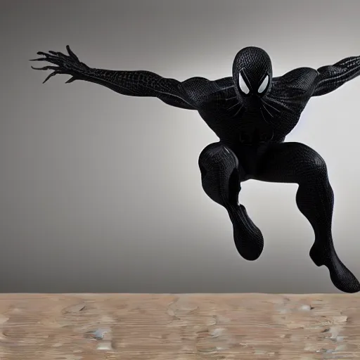 Image similar to a single venom and spider - man hybrid, dslr, cinematic, volumetric lighting