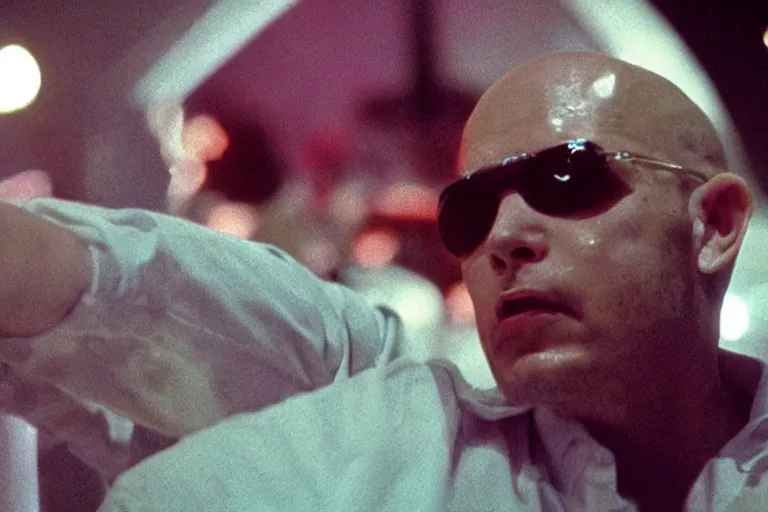 Prompt: pitbull taking a selfie, in hell in 1 9 8 5, y 2 k cybercore, industrial low - light photography, still from a kiyoshi kurosawa movie