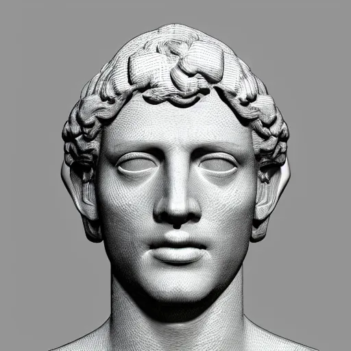 Image similar to a 3 d render of the head of david statue, neon ring around the statue, in the style of michelangelo