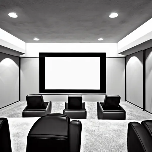 Prompt: a modern home movie theater, sleek, stylish, comfortable, charcoal sketch, professional