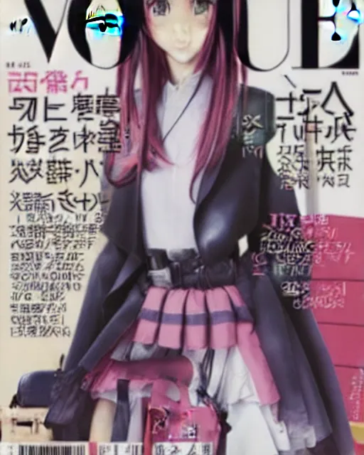 Image similar to anime girl on the cover of vogue wearing balenciaga, ufo table,
