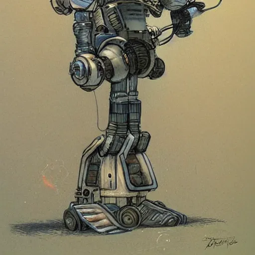Image similar to retrofuturist robot by jean baptiste monge, muted colors,