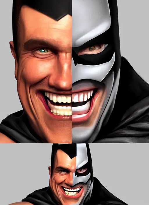 Image similar to character portrait of Steve-O laughing playing Batman, digital art, trending on artstation, 4k