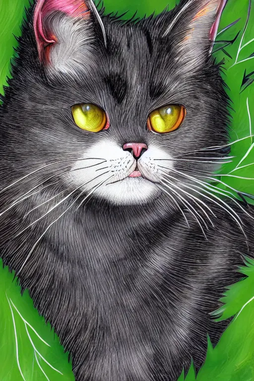 Prompt: a cat thistle hybrid, highly detailed, digital art, sharp focus, trending on art station, plant, anime art style