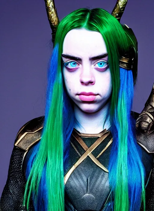 Image similar to Billie Eilish as female loki